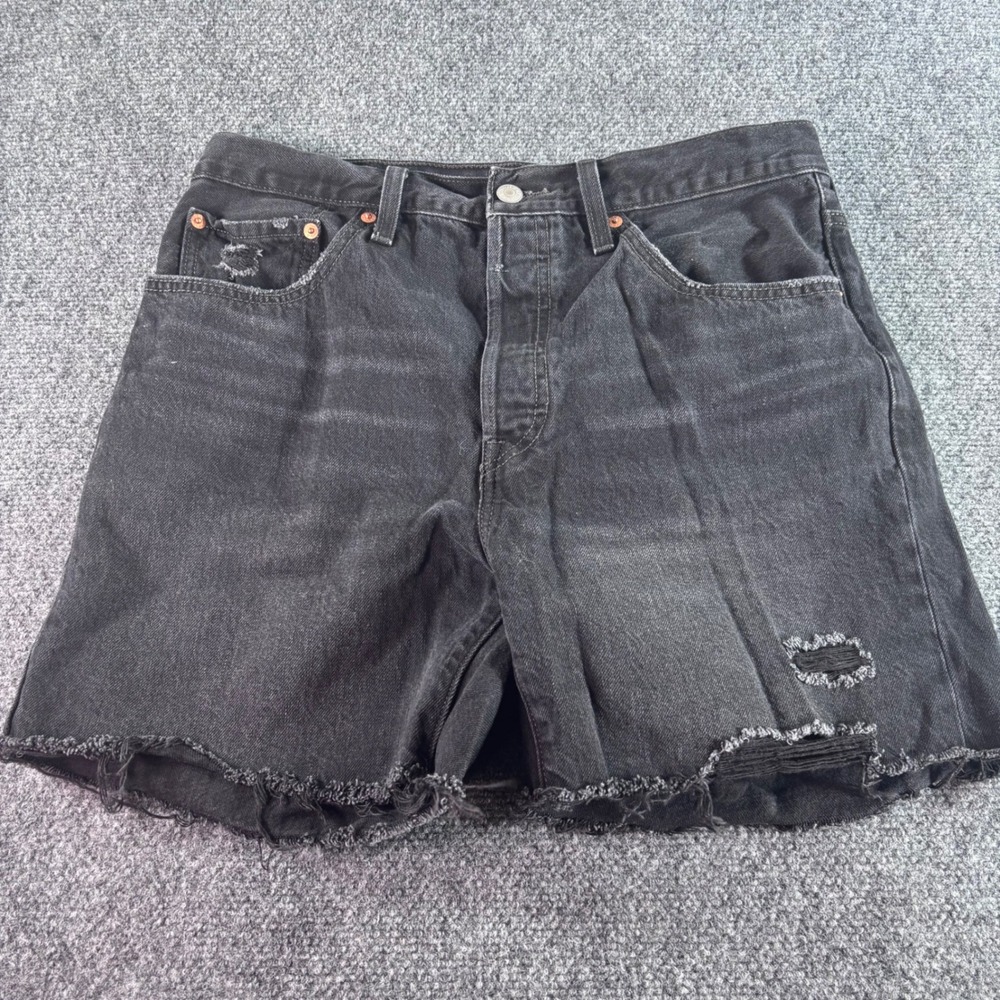 Levi's 501 Denim Shorts Womens 30 Black Distressed Button Fly Raw Hem Cut Offs